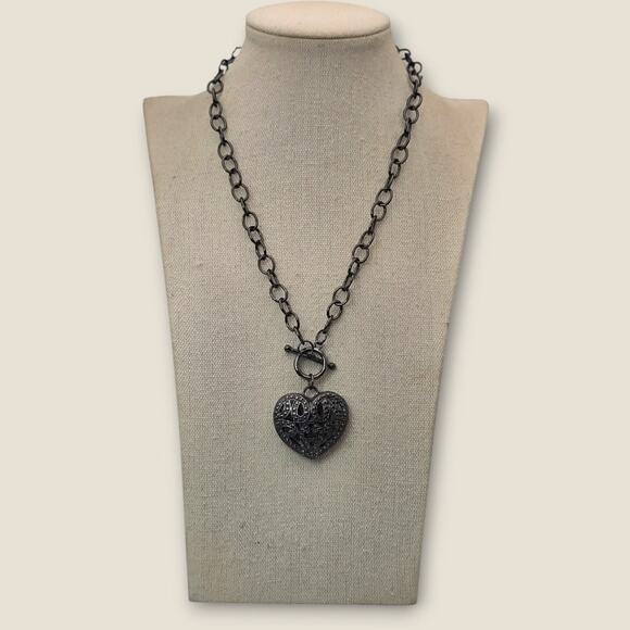 Victorian Revival Dark Heart Antique Metal Filigree Pendant Art Deco Vibe - Picture 1 of 8